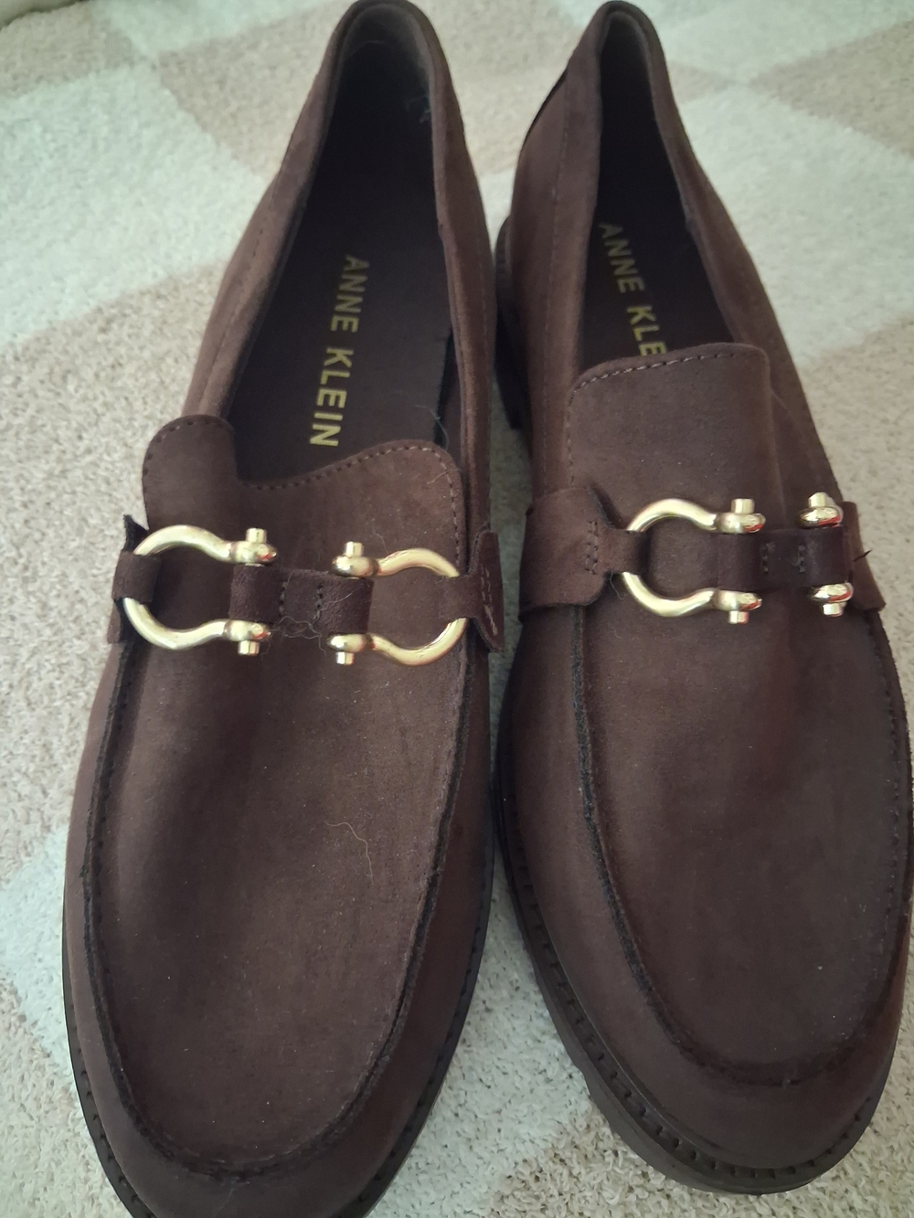 Anne Klein Men’s Brown Suede Loafers with Gold Accent